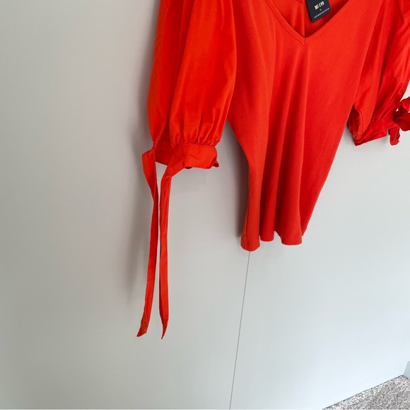 MAEVE x ANTHROPOLOGIE Puff-Sleeved Tie Sleeve Blouse Top in Orange - Picture 8 of 9